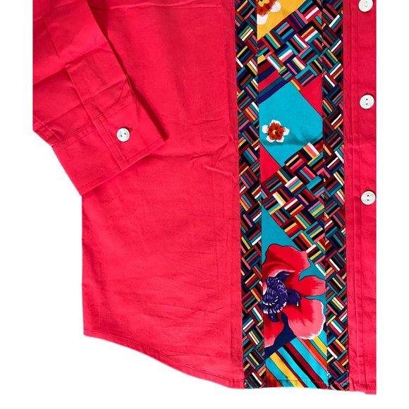 VTG NWT Koos Of Course! M Blouse Shirt Button Up Down Top Red Geo Stretch Artsy - Picture 3 of 4